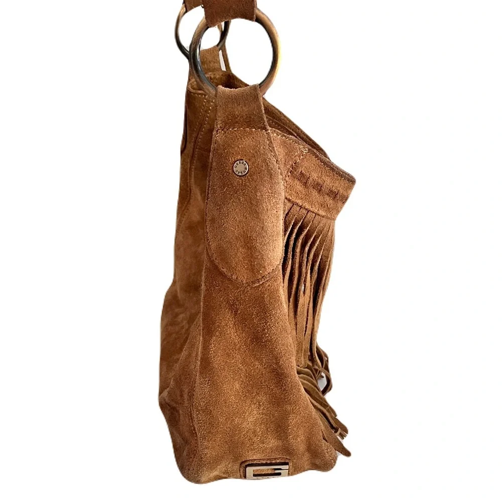Vintage Y2K 90s Guess Tan Suede Fringe Western Bohemian Hobo Bag